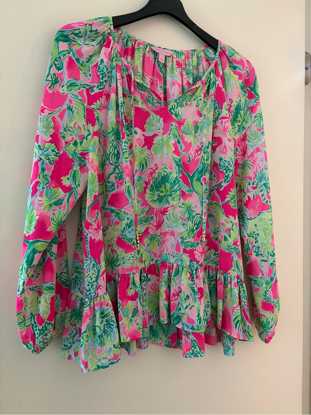 Lilly Pulitzer Pink & Green Tropical Floral Peplum Top